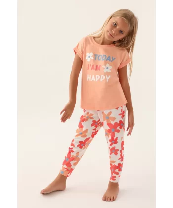 Roly Poly 3394-2 Kız Çocuk Çiçekli Kısa Kol Pijama Takım