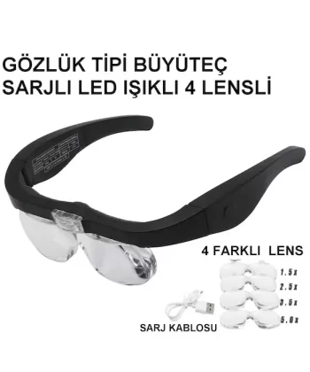 Şarjlı Gözlük Büyüteç  4 Farklı Lens 11537dc