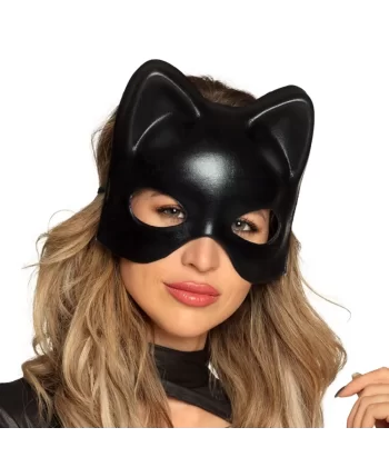 Siyah Deri Görünümlü Kedi Maskesi – Cosplay  Maskeli Balo