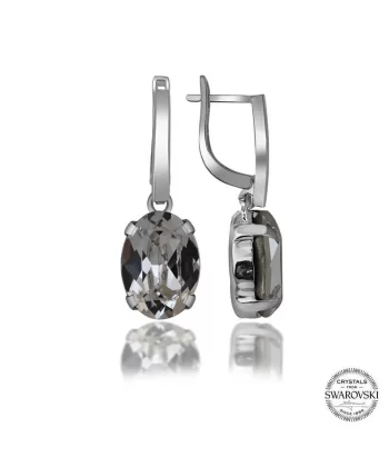 Swarovski Crystal Taşlı Gümüş Beyaz Oval Sallantılı Kadın Küpe