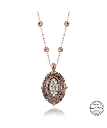 Swarovski Crystal Taşlı Rose Top Zincir Oval Gümüş Kadın Kolye