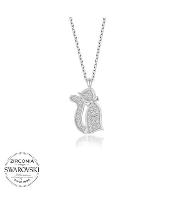 Swarovski Taşlı Gümüş Kedi Bayan Kolye