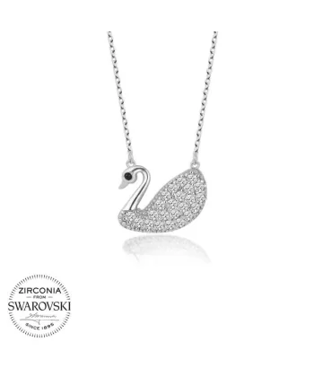 Swarovski Taşlı Gümüş Kuğu Bayan Kolye