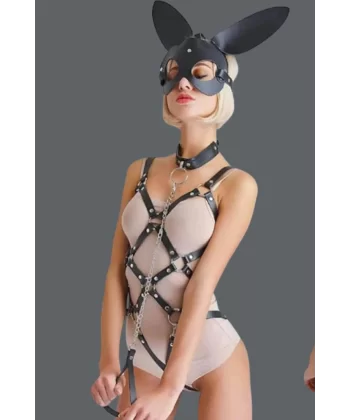 Tavşan Kulaklı Maske Ve Babydoll Alt Üst Deri Takım 800555