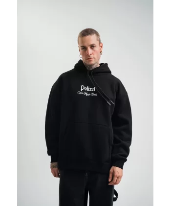 Üç İplik Kapşonlu Dijital Patchli SweatShirt - Siyah