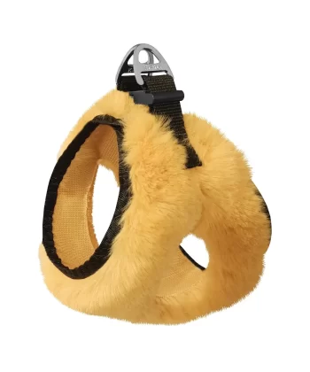 Üç Kilitli Peluş Kedi Köpek Göğüs Tasması 30-38 cm Small Sarı