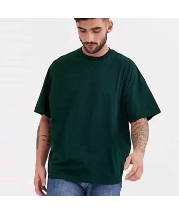 Unisex Basic Bisiklet Yaka Oversize T-Shirt - Haki