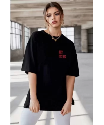 Unisex Baskılı Oversize T-Shirt - Siyah