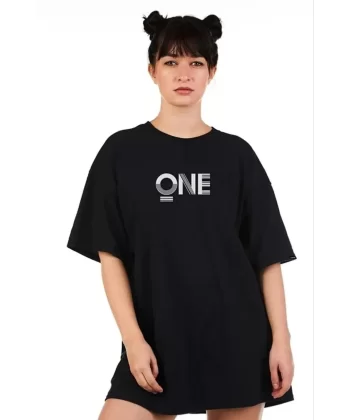 Unisex Baskılı Oversize T-Shirt - Siyah