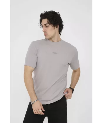 Unisex Bisiklet Yaka Slim fit T-Shirt- Boyalı Gri