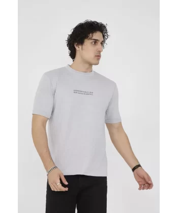 Unisex Bisiklet Yaka Slim fit T-Shirt- Boyalı Gri