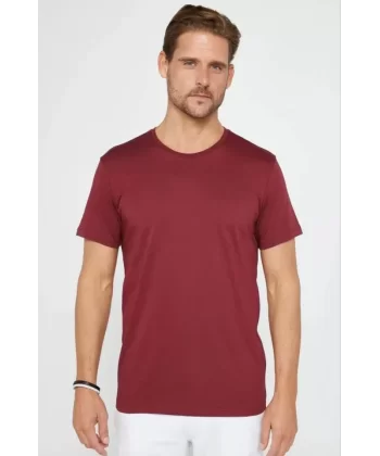 Unisex Düz Biskilet Yaka Oversize T-shirt - Bordo