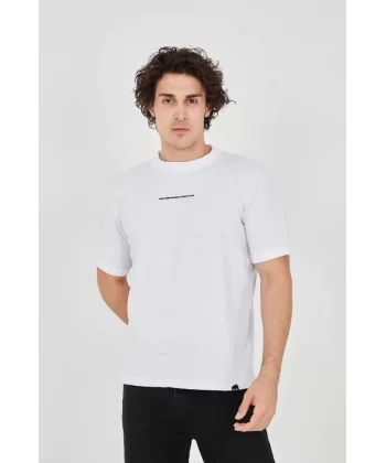 Unisex Jakar Kumaş Slim Fit T-Shirt - Beyaz