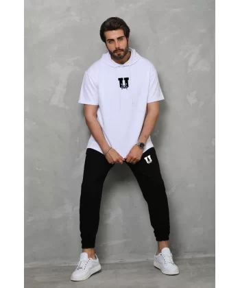 Unisex Kapşonlu Oversize T-Shirt Takım - Beyaz