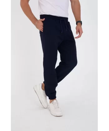 Unisex Kışlık Üç İplik Lastikli Eşofman Pantolon - Lacivert