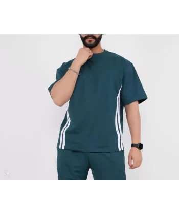 Unisex Oversize Yanları Şeritli T-Shirt - Cam Göbeği