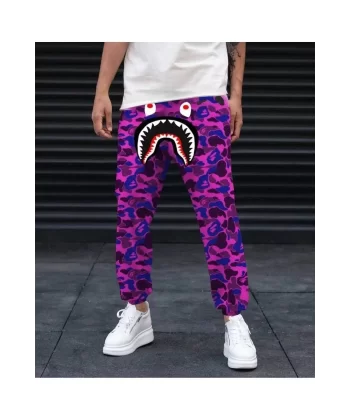 Unisex Pubg Bape x Shark Eşofman Altı - Mor