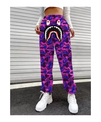 Unisex Pubg Bape x Shark Eşofman Altı - Mor