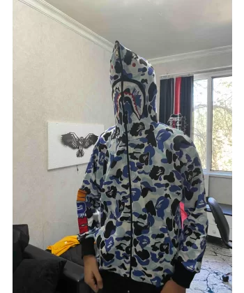 Unisex Pubg Bape x Shark Hoodie - Gri