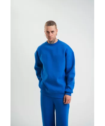 Uzun Kol Bisiklet Yaka Basic SweatShirt - Mavi