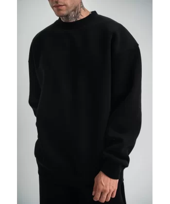 Uzun Kol Bisiklet Yaka Basic SweatShirt - Siyah