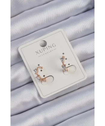 Xuping Rose Renk Damla Zirkon Taşlı Earcuff Küpe