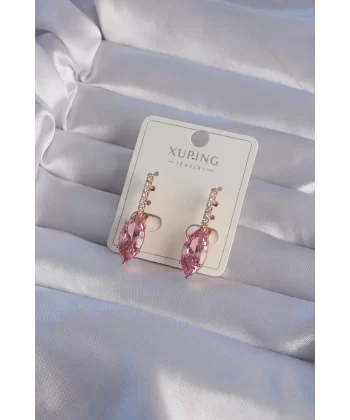 XUPİNG Rose Renk Pembe Zirkon Taşlı Sallantılı Küpe