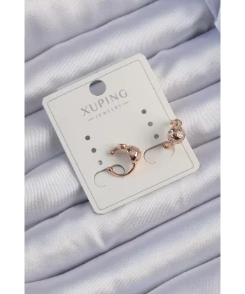 Xuping Rose Renk Zirkon Taşlı Bombeli Topçuk Earcuff Küpe