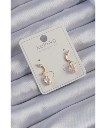 Xuping Rose Renk Zirkon Taşlı Kıvrımlı Küpe