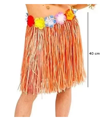 Yetişkin Ve Çocuk Uyumlu Turuncu Renk Püsküllü Hawaii Luau Hula Etek 40 Cm