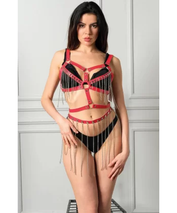 Zincirli Deri Harness Sexi Takım 800169