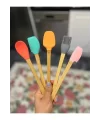 5&#39;li Renkli Ahşap Saplı Silikon Uçlu Spatula Fırçalı Kaşık Seti -yemek Hazırlık Seti 21 Cm