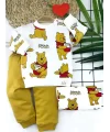 9-12-18-24 Ay Pooh Baskılı Yaka Çıtçıtlı Uzun Kollu Sweatli 2li Kız Erkek Bebek Takımı