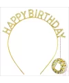 Altın Gold Renk Kristal Taşlı Parlak Happy Birthday Taç 16x17 Cm