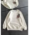 Bisiklet Yaka Baskılı SweatShirt - Beyaz