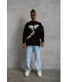 Erkek Güvercin Baskılı Sweatshirt - Siyah