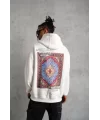 Erkek Kilim Desen Kapüşonlu Sweat- Beyaz