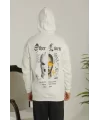 Erkek Sırt Baskılı Oversize Üç İplik Kapüşonlu Sweatshirt - Beyaz