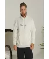 Erkek Sırt Baskılı Oversize Üç İplik Kapüşonlu Sweatshirt - Beyaz