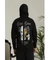 Erkek Sırt Baskılı Oversize Üç İplik Kapüşonlu Sweatshirt - Siyah