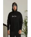 Erkek Sırt Baskılı Oversize Üç İplik Kapüşonlu Sweatshirt - Siyah