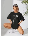 Kadın Baskılı Oversize T-shirt - Siyah