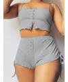 Kadın Ip Askılı Crop Bluz Ve Yanlardan Büzgülü Ikili Kaşkorse Short Takım