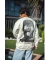 Kışlık Bisiklet Yaka Baskılı SweatShirt - Beyaz