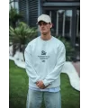 Kışlık Bisiklet Yaka Ön Ve Arka Baskılı SweatShirt - Beyaz