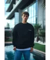 Kışlık Bisiklet Yaka Oversize Baskılı SweatShirt - Siyah