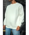 Kışlık Bisiklet Yaka Üç İplik Basic SweatShirt - Beyaz