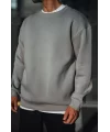 Kışlık Bisiklet Yaka Üç İplik Basic SweatShirt - Boyalı Gri