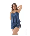 Lacivert Saten Babydoll Şortlu Takım - 259