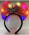 Led Işıklı 3 Farklı Fonksiyonda Yanan Gümüş Love Yazılı Fuşya Pembe Fiyonk Taç 20x17 Cm